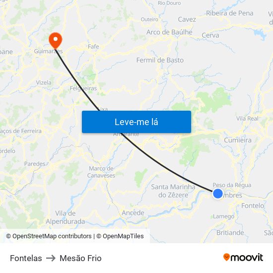 Fontelas to Mesão Frio map