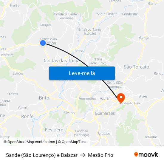 Sande (São Lourenço) e Balazar to Mesão Frio map