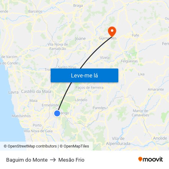 Baguim do Monte to Mesão Frio map