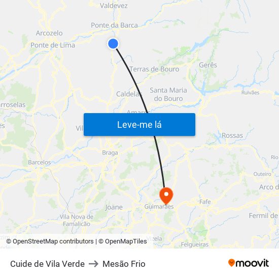 Cuide de Vila Verde to Mesão Frio map