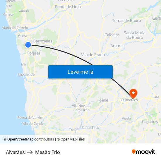 Alvarães to Mesão Frio map