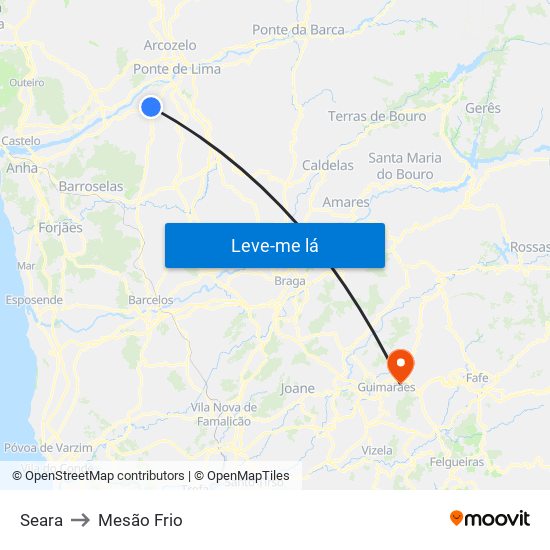 Seara to Mesão Frio map