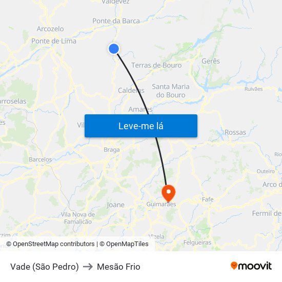 Vade (São Pedro) to Mesão Frio map