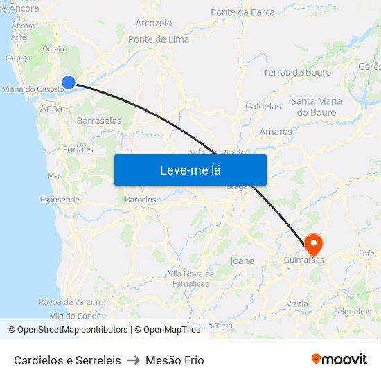 Cardielos e Serreleis to Mesão Frio map