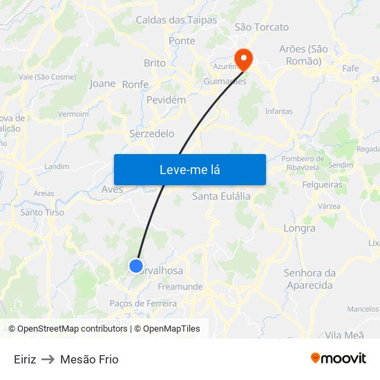 Eiriz to Mesão Frio map