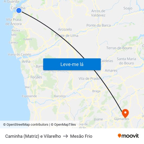 Caminha (Matriz) e Vilarelho to Mesão Frio map