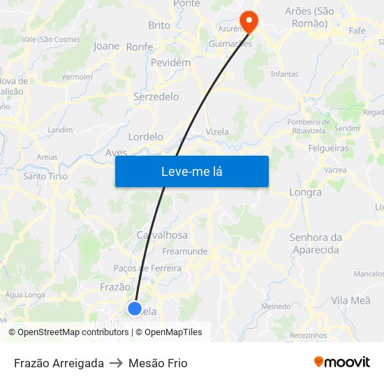 Frazão Arreigada to Mesão Frio map