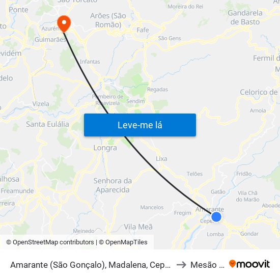Amarante (São Gonçalo), Madalena, Cepelos e Gatão to Mesão Frio map
