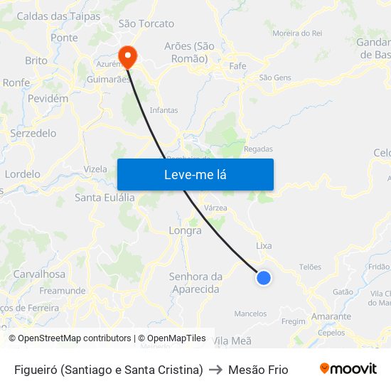 Figueiró (Santiago e Santa Cristina) to Mesão Frio map