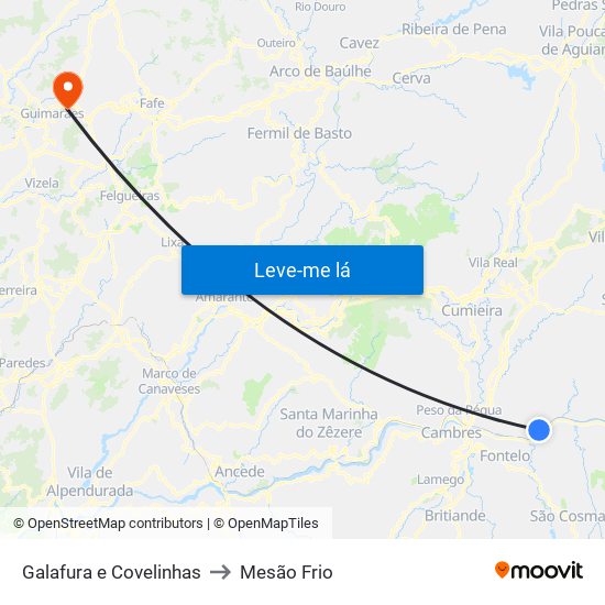 Galafura e Covelinhas to Mesão Frio map