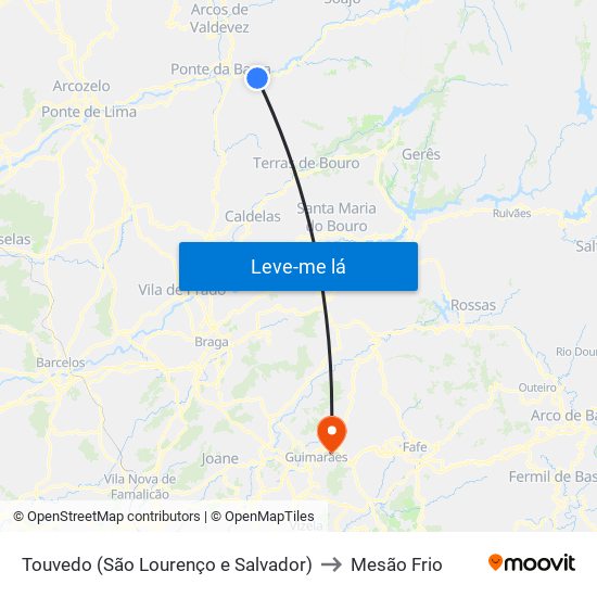 Touvedo (São Lourenço e Salvador) to Mesão Frio map