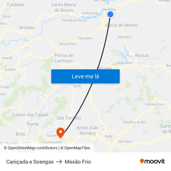 Caniçada e Soengas to Mesão Frio map