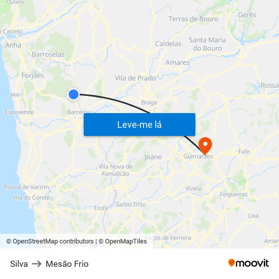 Silva to Mesão Frio map