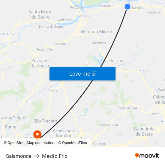 Salamonde to Mesão Frio map