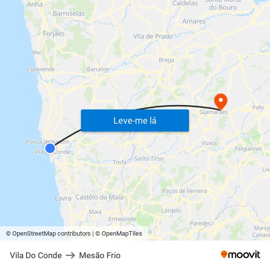 Vila Do Conde to Mesão Frio map