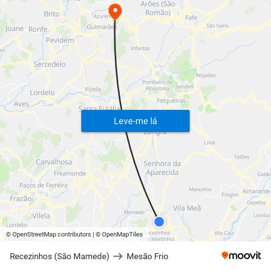 Recezinhos (São Mamede) to Mesão Frio map