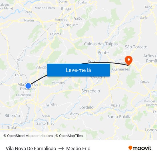 Vila Nova De Famalicão to Mesão Frio map