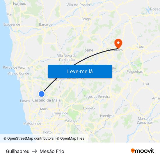 Guilhabreu to Mesão Frio map