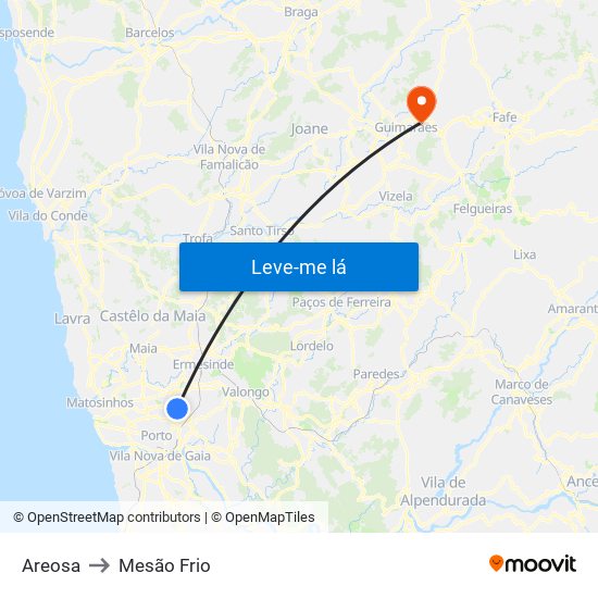 Areosa to Mesão Frio map