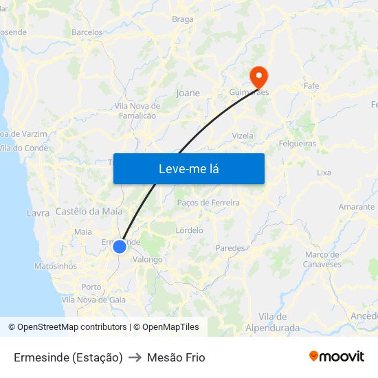 Ermesinde (Estação) to Mesão Frio map