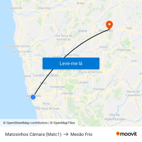 Matosinhos Câmara (Matc1) to Mesão Frio map