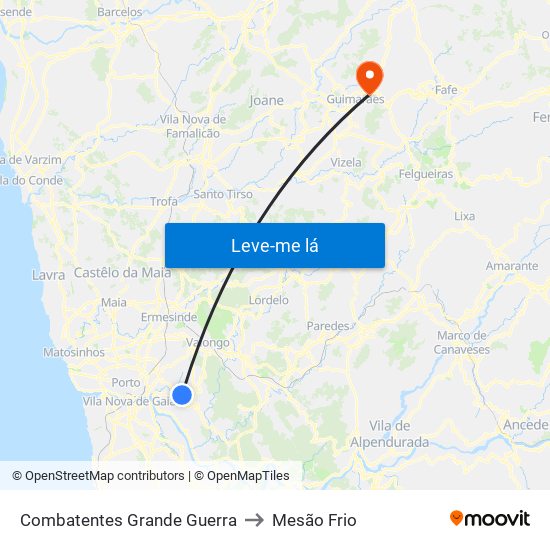 Combatentes Grande Guerra to Mesão Frio map