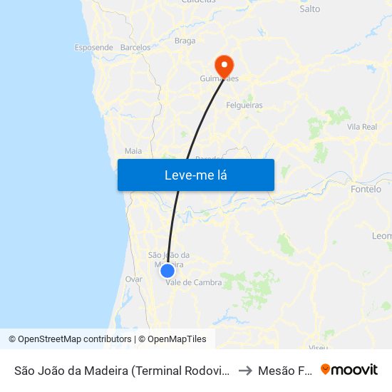 São João da Madeira (Terminal Rodoviário) to Mesão Frio map