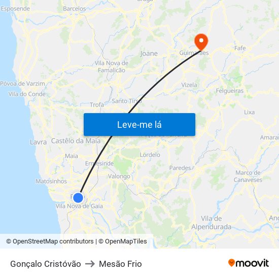 Gonçalo Cristóvão to Mesão Frio map