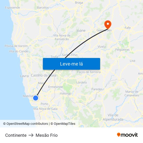 Continente to Mesão Frio map