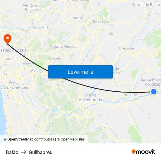 Baião to Guilhabreu map