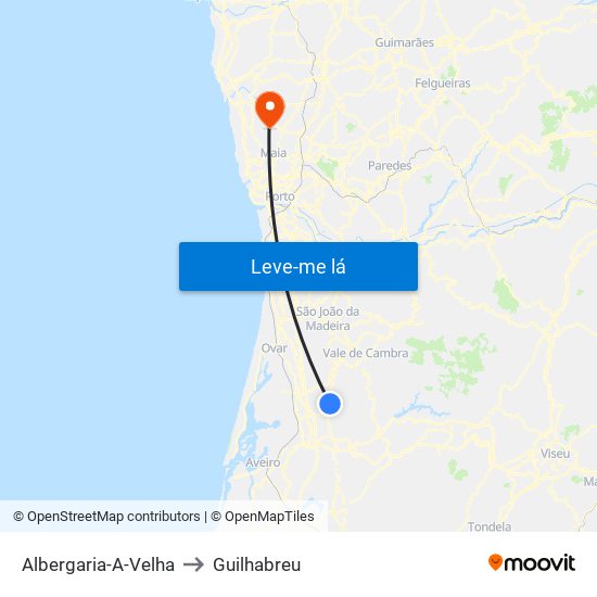 Albergaria-A-Velha to Guilhabreu map