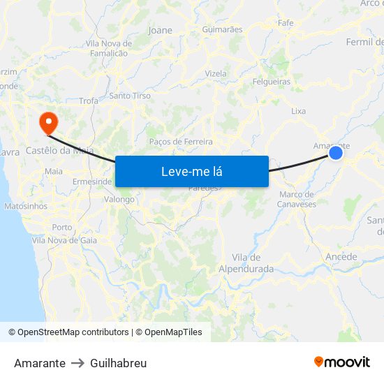 Amarante to Guilhabreu map