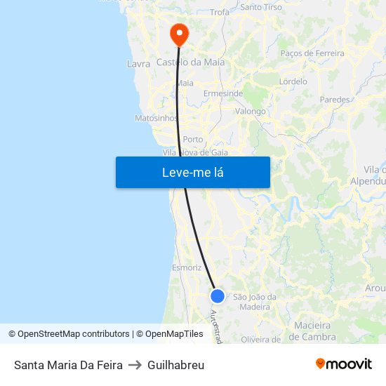 Santa Maria Da Feira to Guilhabreu map