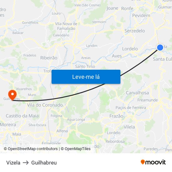 Vizela to Guilhabreu map