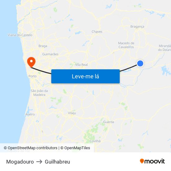Mogadouro to Guilhabreu map
