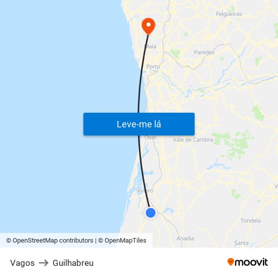Vagos to Guilhabreu map