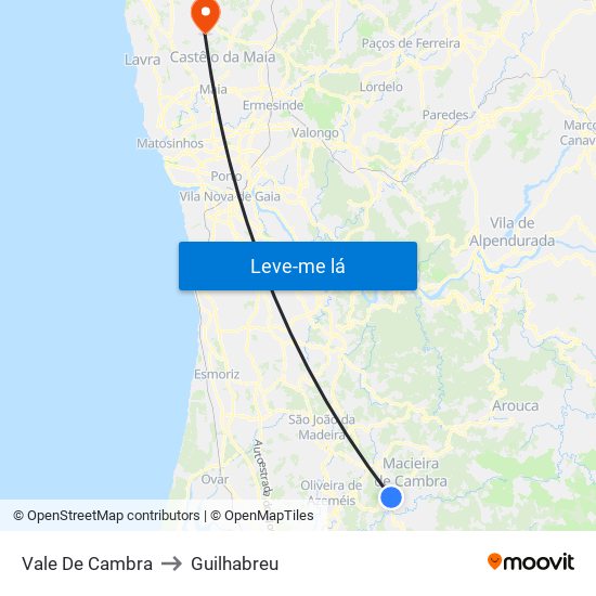 Vale De Cambra to Guilhabreu map