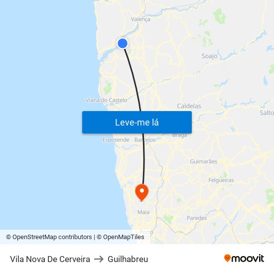 Vila Nova De Cerveira to Guilhabreu map