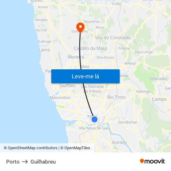 Porto to Guilhabreu map