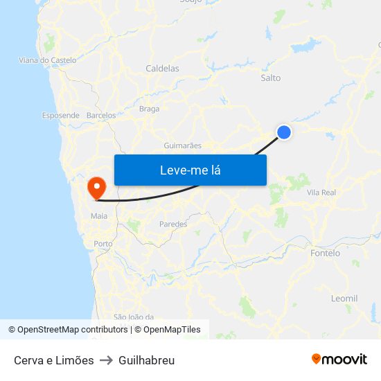 Cerva e Limões to Guilhabreu map