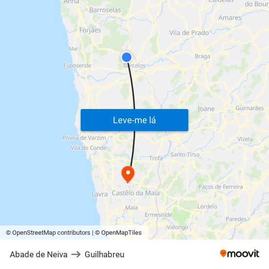 Abade de Neiva to Guilhabreu map