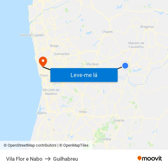 Vila Flor e Nabo to Guilhabreu map