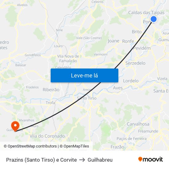 Prazins (Santo Tirso) e Corvite to Guilhabreu map