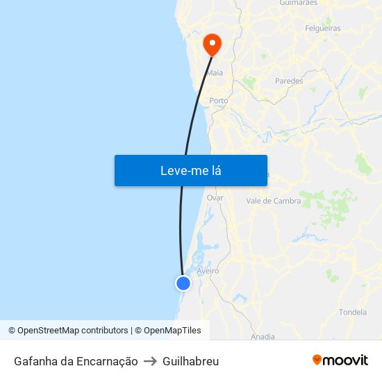 Gafanha da Encarnação to Guilhabreu map