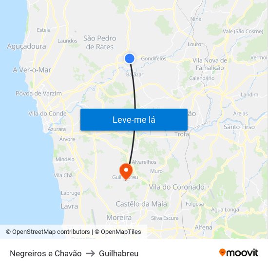 Negreiros e Chavão to Guilhabreu map