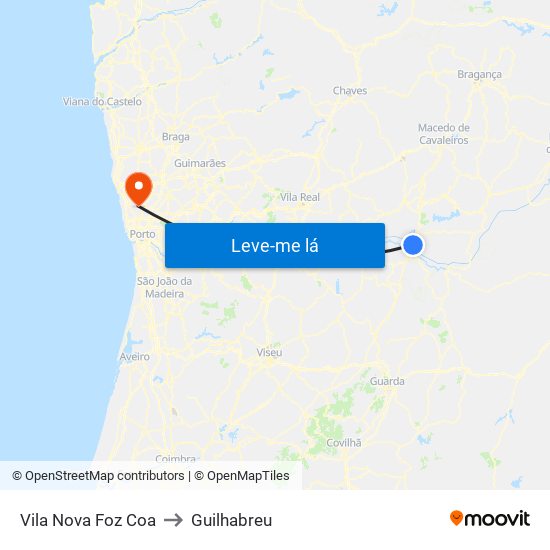 Vila Nova Foz Coa to Guilhabreu map