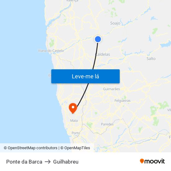 Ponte da Barca to Guilhabreu map