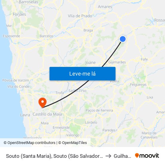 Souto (Santa Maria), Souto (São Salvador) e Gondomar to Guilhabreu map