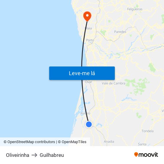 Oliveirinha to Guilhabreu map