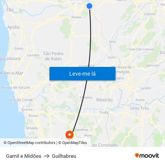Gamil e Midões to Guilhabreu map